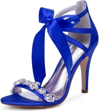 Generic Wedding Shoes Womens Heels Strappy Ankle Strap High Heels Open Toe Bridal Stiletto Sandals 10.5Cm,Blue,9 UK