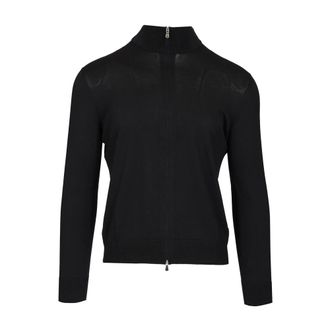 Tagliatore Cotton and Silk High Neck Zip Jumper - male - Tagliatore - Cardigans - Blue - 3XL - Knitwear