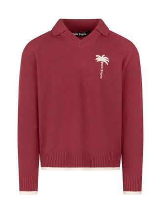 Palm Angels Red Logo Polo Sweater