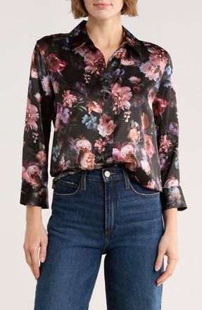 L'agence Dani Print Silk Shirt in Black Multi Vintage Oil Flower at Nordstrom Rack, Size Xx-Small
