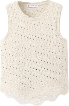 Mango Gala Lace Trim Sleeveless Pointelle Sweater in Light Beige at Nordstrom, Size X-Small