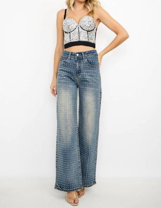 Kiwi Saint-Tropez Rhinestone High Waisted Denim In Medium Wash