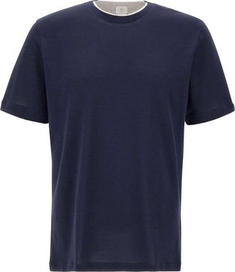 Eleventy Short-Sleeve Crew Neck T-Shirt in Deep Blue Cotton