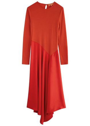 Stine Goya Wool and Satin Midi Dress - Orange - S (UK8-10 / S)