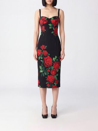 Dolce & Gabbana Floral-Print Satin Bustier Midi Dress