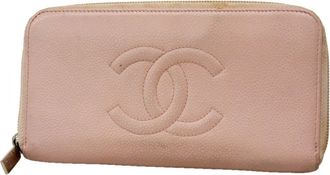 Chanel Pink Grained Calfskin Long Wallet (Bi-Fold) (Pre-Owned)