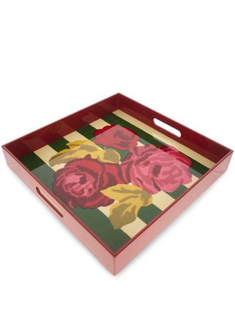 Lisa Corti Nizam Stripes wood tray (40cm x 40cm) - Red