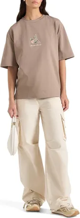 Mani&egrave;re De Voir TS008 Unisex Floral Eiffel Cotton T-Shirt in Taupe at Nordstrom, Size X-Small