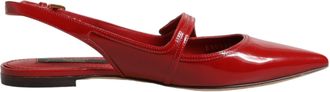 Dolce & Gabbana Red Leather Slingback Flats Sandals Womens Shoes