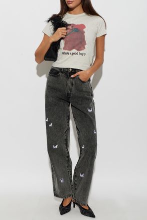 Carne Bollente Jeans With Embroidery, Womens, Black