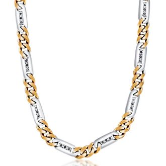 Pompeii3 Mens Figaro 14k Gold (58gram) or Platinum (109gram) 7.5mm Diamond Chain Necklace 20