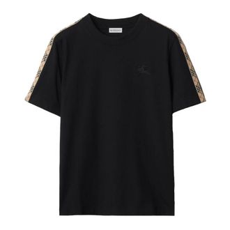 Burberry Womens Black Check Trim Cotton T-shirt, Size X-Small