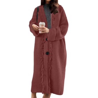 Generic Cable Knit Cardigan for Women Thermal Hooded Neck Solid Knitwear Maxi Coat Oversized Longline Hooded Cape Jumpers Cardigan Loose Fit Soft Abrasion Cas