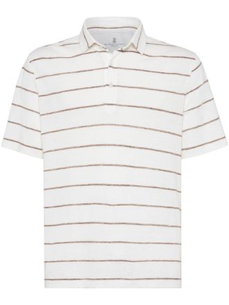 Brunello Cucinelli Polo a righe - Bianco