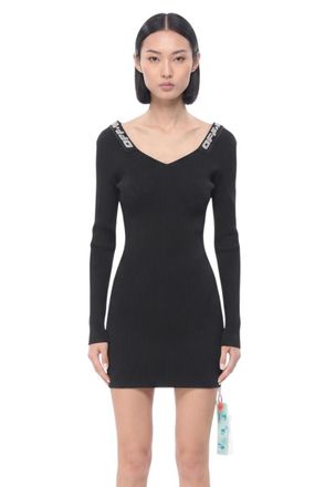 Off-white Black Logo V Neck Mini Dress