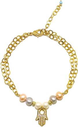 Savvy Cie Jewels 18K GOLD VERMEIL HAMSAAND PEARK BRACELET