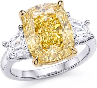 Pompeii3 Certified Platinum & Gold Intense Yellow 5.50Ct Cushion Diamond Engagement Ring Size: 5.25