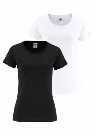 Fruit Of The Loom Rundhalsshirt FRUIT OF THE LOOM Lady Fit Premium, Damen, Gr. XXL (44), schwarz-weiss (schwarz, wei&szlig;), Single Jersey, Obermaterial: 100% Baumwolle, uni
