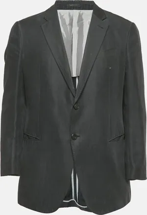 Armani Navy Blue Linen Blend Regular Fit Blazer