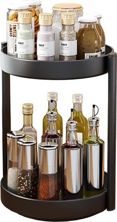 OEM Estante Giratorio Para Especias, Estante De Cocina De 2 Niveles, Organizador Giratorio De Metal Para Especias Para Armarios (negro)