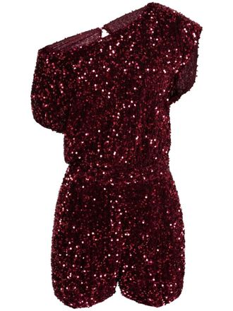 Elisabetta Franchi Tuta corta con paillettes - Rosso