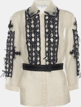 Carolina Herrera Off-White/blue Tulle Embroidered Tops