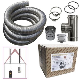 MBM Kit De Tubo De Acero Inoxidable 316 Flexible De 5 Metros De Di&aacute;metro Interno De 60 Mm, Liso, Conforme A La Norma Ce En 1856-2, Conducto De Humos