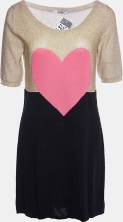 Moschino Cheap And Chic Multicolor Heart Lurex & Cotton Knit Mini Dress