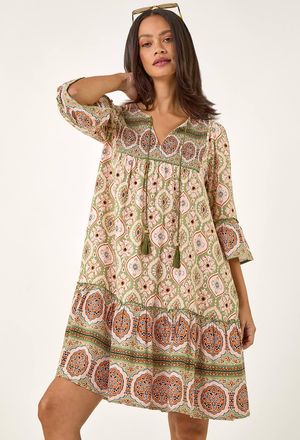 DUSK Mix Print Smock Midi Dress