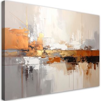 Feeby Cuadro Sobre Lienzo, Abstracci&oacute;n En Beige Y Dorado, 120x80