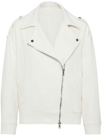 Brunello Cucinelli Giacca biker con zip - Bianco