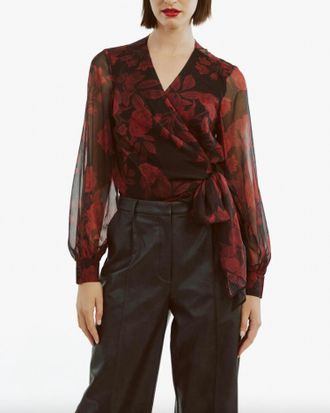 Bardot Diana Wrap Top In Burgundy