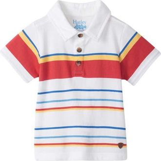Hatley Kids Seascape Stripe Peached Cotton Polo in White at Nordstrom, Size 18-24M