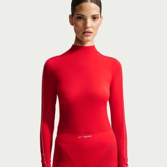 Nike Womens SKIMS Weightless Mock-Neck Long-Sleeve Top in Red | IZ6616-657