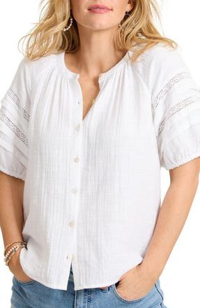 Tommy Bahama Lace Inset Cotton Gauze Button-Up Shirt in White at Nordstrom, Size X-Large