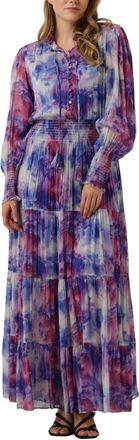 Janice Kleedjes, Dames, Veelkleurig, S, Denim, Lila Maxi Jurk Walter Print