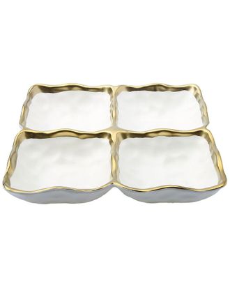 Alice Pazkus 8.5ind 4 Sectional Porcelain Gold White Relish Dish