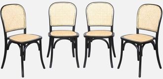 Sweeek Sillas de madera y ratán vintage, set de 4