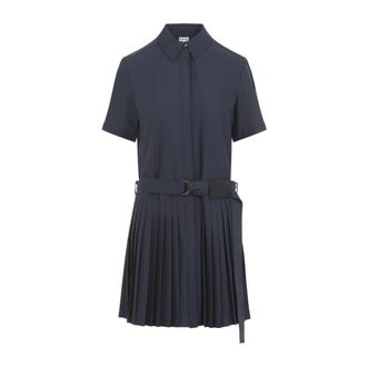 Loewe Pleated Dress in Cotton Blend - female - Loewe - Shirt Dresses - Blue - 2XS - Dresses
