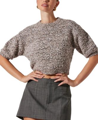 ASTR the Label Colette Sweater Women Gray Wool Blend Puff Sleeve Crop PALL162