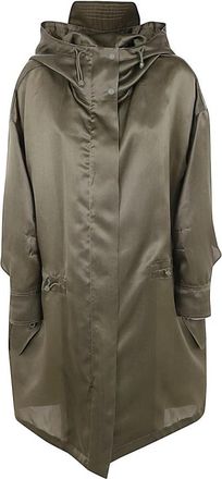 Max Mara Luxe Zijden Organdy Parka - Dames - Parka Jassen - Groen - M - Jassen