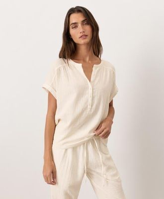 Pact Organic Cotton Coastal Double Gauze Short Sleeve Popover in Cream at Nordstrom, Size Xx-Large