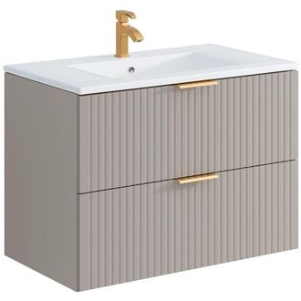 Vente-Unique Vente-unique - Mobile per bagno sospeso con scanalature e lavabo da incasso 80 cm Beige - zevara