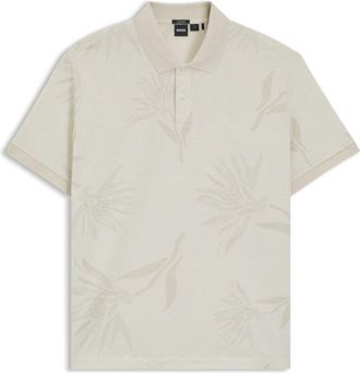 BOSS Mercerised-cotton polo shirt with floral jacquard