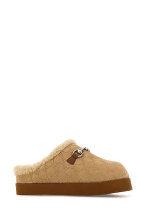 Gucci Mens Beige Suede Slippers Butterscoth Scarpe Con Tacco High Heel Shoes
