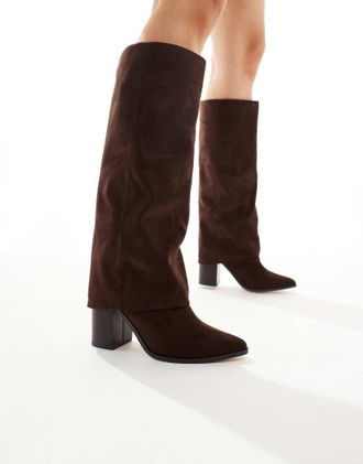 London Rebel Elena - Stivali al ginocchio color cioccolato con risvolto-Marrone