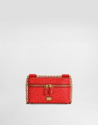 Dolce & Gabbana Sicily Small Shoulder Bag In Polished Ostrich Leather - Woman Shoulder And Crossbody Bags Red Onesize