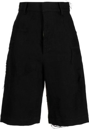 Uma Wang distressed-finish knee-length shorts - women - Cotton/Flax - S - Black