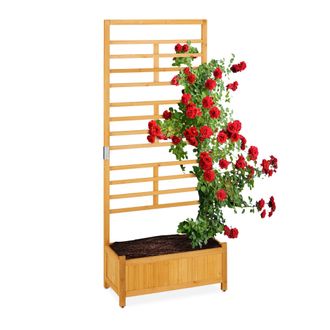 Relaxdays Jardinera Con Enrejado, 171 X 71,5 X 32 Cm, Macetero Con Panel Enredaderas, Balc&oacute;n Y Jard&iacute;n, Madera, Natural - Relaxdays
