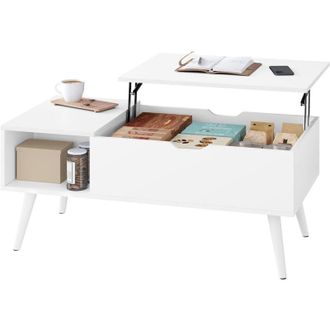 Woltu Mesa De Centro Mesa Elevadora Elevable Para Sal&oacute;n Sof&aacute; Gabinete Revistero 100x50x(43-57) Cm, Blanco - Woltu